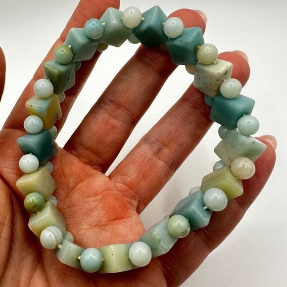 Amazonite stone diamond pattern stretchy bracelet! - Picture 6 of 8